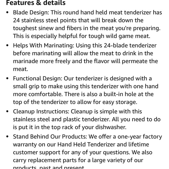 LEM Professional Meat Tenderizer Handheld Stainless Steel & White Plastic - Picture 7 of 8